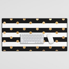 Black and white stripe gold dot Desk Mat