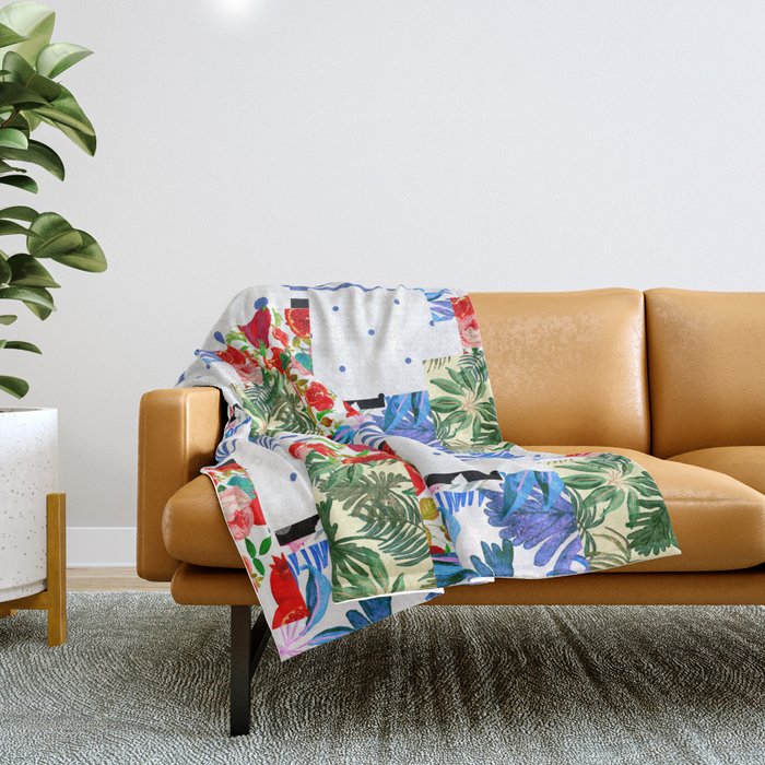 Italian,Sicilian art,patchwork,summer Flowers Throw Blanket