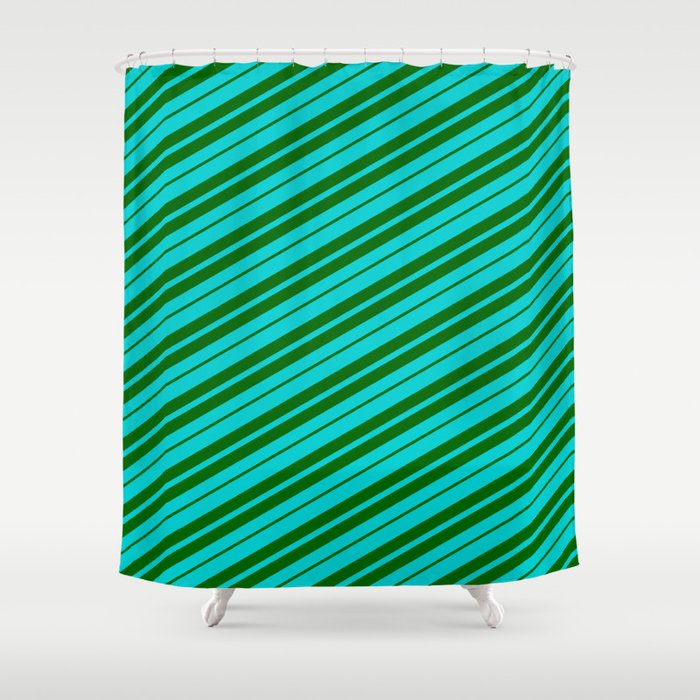 Dark Turquoise & Dark Green Colored Lined/Striped Pattern Shower Curtain