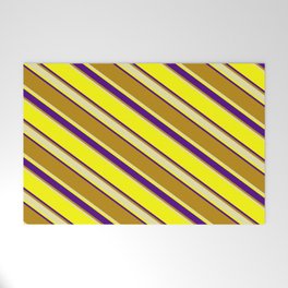 [ Thumbnail: Yellow, Indigo, Dark Goldenrod, and Pale Goldenrod Colored Stripes/Lines Pattern Welcome Mat ]