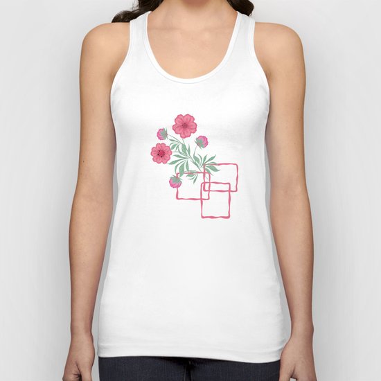 Red ,pink flowers on black background . Unisex Tank Top