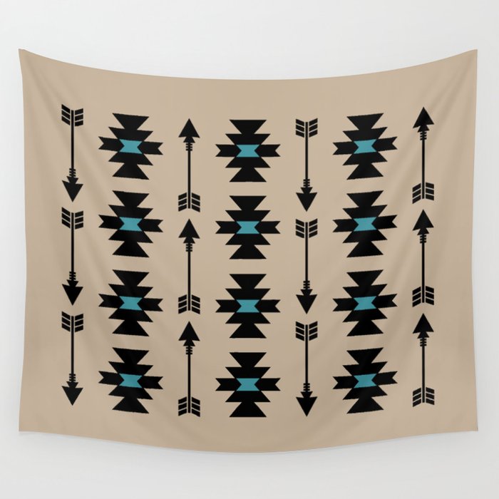 Southwestern Decor 253 Black Turquoise and Beige Wall Tapestry