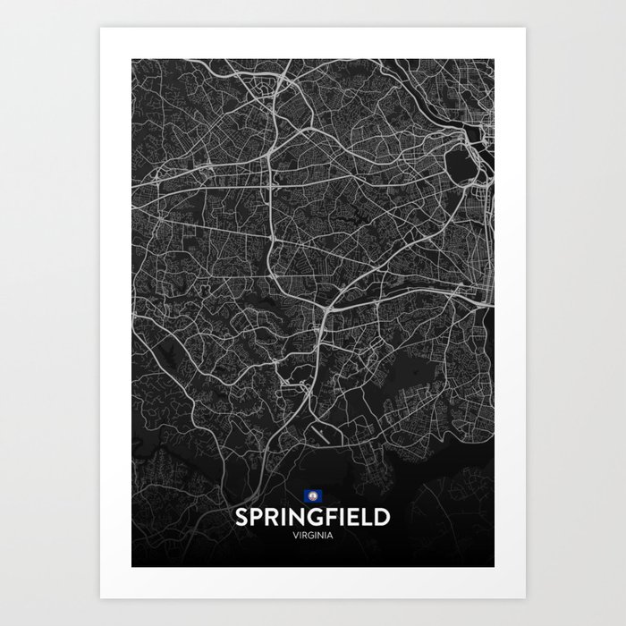 Springfield, Virginia, United States - Dark City Map Art Print