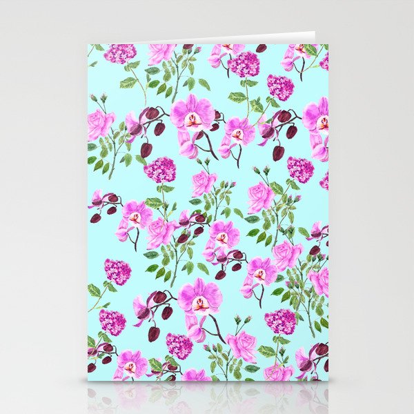 pink purple flowers watercolor painting Stationery Cards
