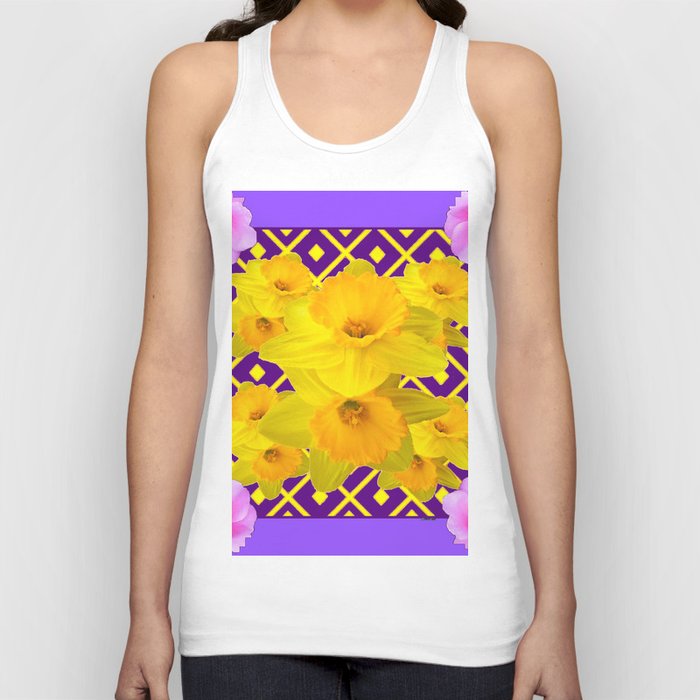 Purple Pattern Yellow Daffodils Pink Roses Art Tank Top
