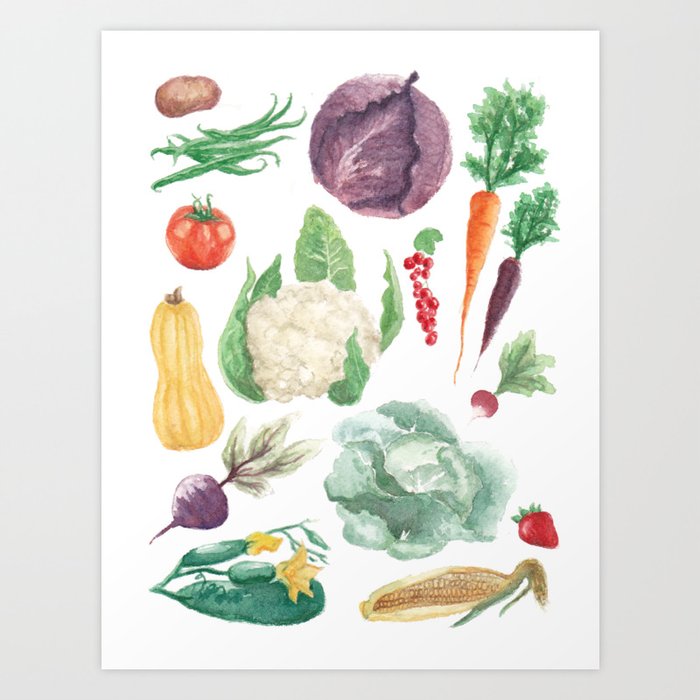 Watercolor vegetables Art Print