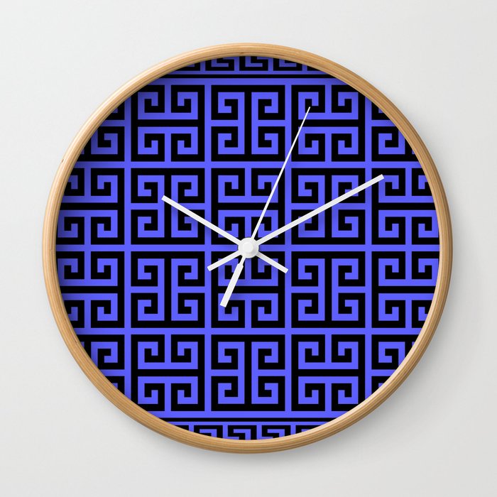 Greek Key (Azure & Black Pattern) Wall Clock