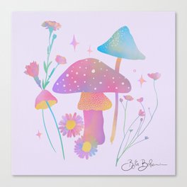 Colorful Mushrooms and Flowers Canvas Print