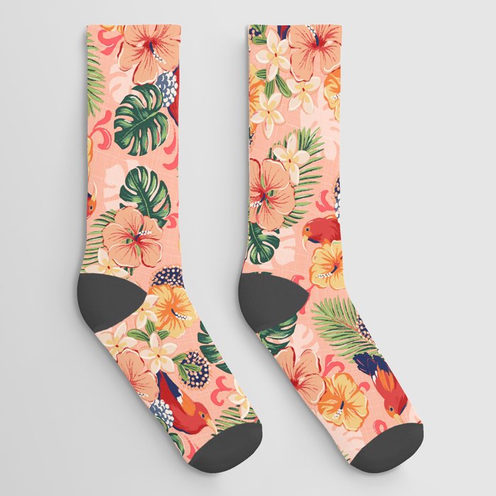 Pink Aloha - Tropical Hawaiian Print Socks