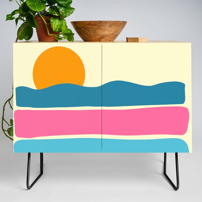 Demar Deep - Minimalistic Sunset Colorful Retro Design Art Pattern Credenza