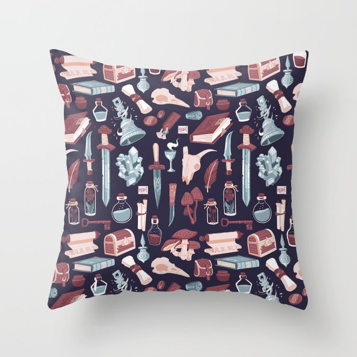 Fantasy pattern - dark Throw Pillow