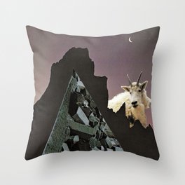 goat mountain | Paper Collage Surreal Stoner Rock Psychedelic Occult Art | Funny Animal Throw Pillow