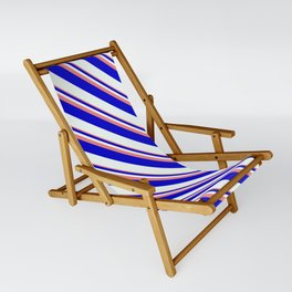[ Thumbnail: Light Coral, Blue, and Mint Cream Colored Striped Pattern Sling Chair ]