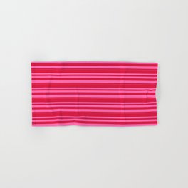 [ Thumbnail: Crimson and Hot Pink Colored Lines/Stripes Pattern Hand & Bath Towel ]