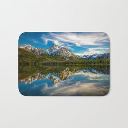 Sawtooth Range Morning Reflection Bath Mat | Longexposure, Mountainpeaks, Fantasy, Idaho, Vividnature, Digital, Reflection, Blue, Color, Zen 