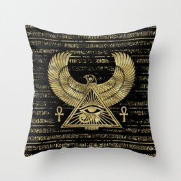 Egyptian Eye of Horus - Wadjet Gold and Black Throw Pillow