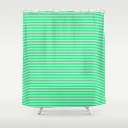[ Thumbnail: Green and Light Grey Colored Pattern of Stripes Shower Curtain ]