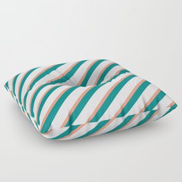 [ Thumbnail: Dark Salmon, Teal & White Colored Lines Pattern Floor Pillow ]