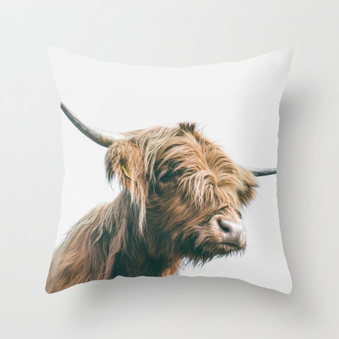 Majestic Highland cow portrait Throw Pillow