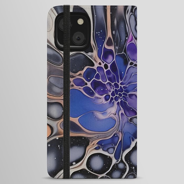 Abstract purple blue flower poured paint  iPhone Wallet Case