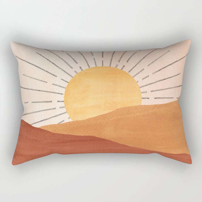 Abstract terracotta landscape, sun and desert, sunrise #1 Rectangular Pillow