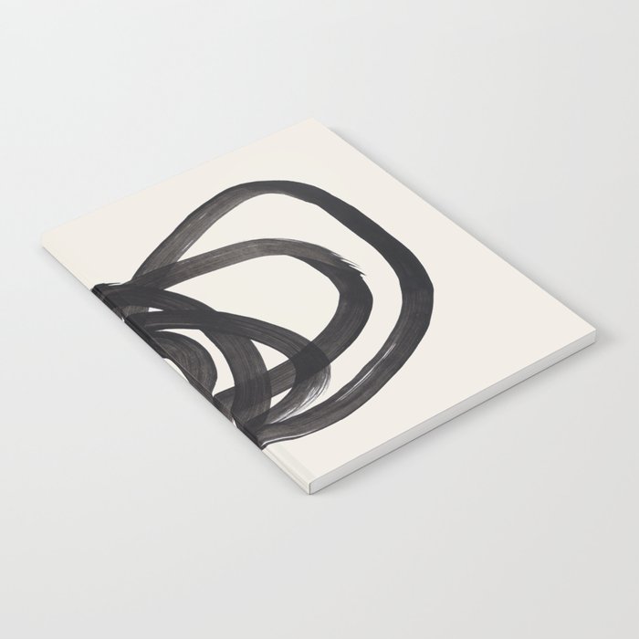 Mid Century Modern Minimalist Abstract Art Brush Strokes Black & White Ink Art Spiral Circles Notebook