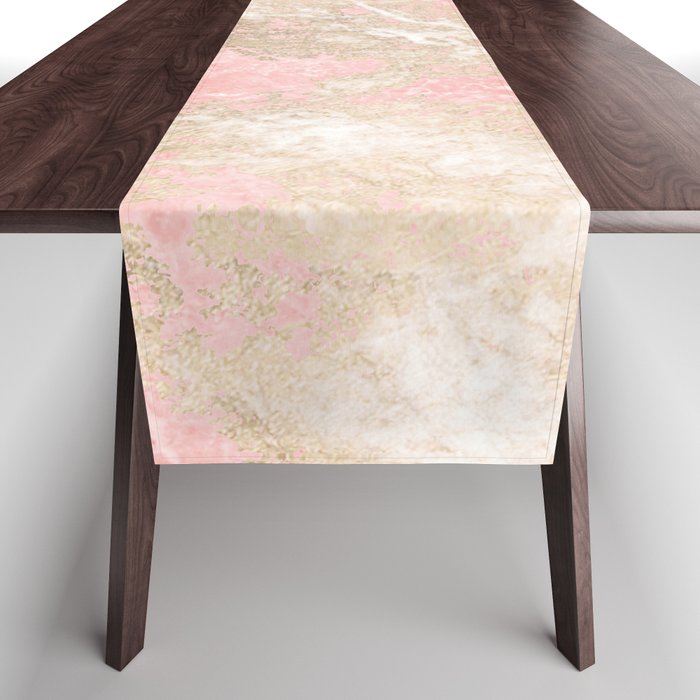Modern coral pink white gold abstract marble Table Runner