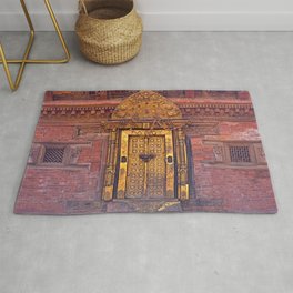 Gold door on the Pattan Durbar Square in Kathmandu, Nepal Rug | Temple, Brick, Bohemian, Gold, Red, Boho, Architecture, Eclectic, Photo, India 