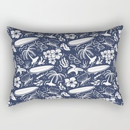 Navy Blue and White Surfing Summer Beach Objects Seamless Pattern Rectangular Pillow