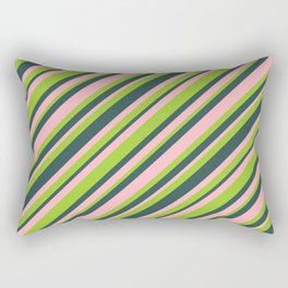 [ Thumbnail: Light Pink, Green & Dark Slate Gray Colored Striped/Lined Pattern Rectangular Pillow ]