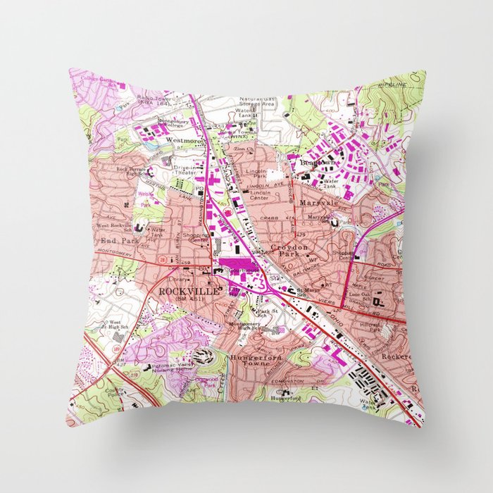 Vintage Map of Rockville Maryland (1965) Throw Pillow