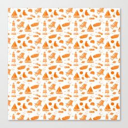 Orange Summer Beach Elements Pattern Canvas Print