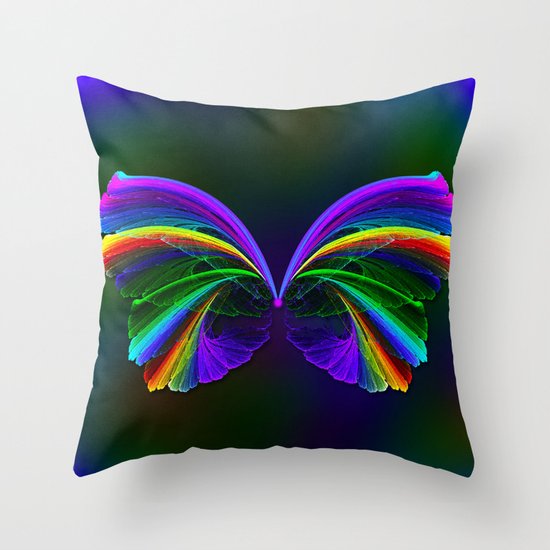 Rainbow Butterfly Throw Pillow