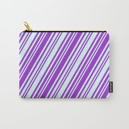 [ Thumbnail: Dark Orchid & Light Cyan Colored Stripes/Lines Pattern Carry-All Pouch ]