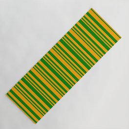 [ Thumbnail: Orange and Green Colored Stripes Pattern Yoga Mat ]