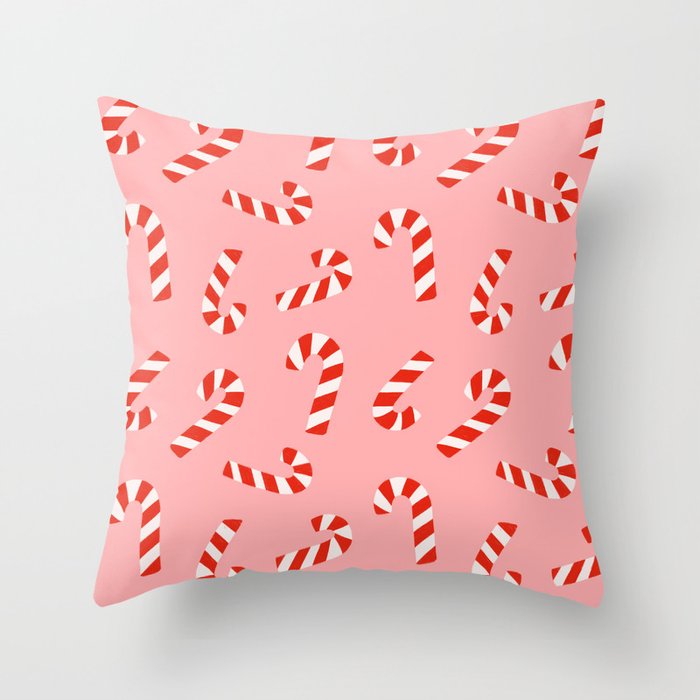 Candy Canes - Pink Throw Pillow