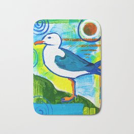 I See A Seagull Bath Mat | Fun, Bright, Colorful, Seagull, Acrylic, Painting, Bird 