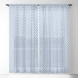 [ Thumbnail: Cornflower Blue and Light Yellow Colored Lined Pattern Sheer Curtain ]