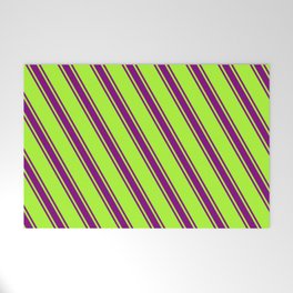 [ Thumbnail: Light Green and Purple Colored Lines/Stripes Pattern Welcome Mat ]