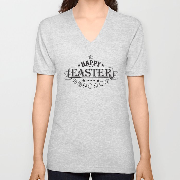 Happy Easter Design Holiday Gift Cute Women Men Kids Unisex V Neck