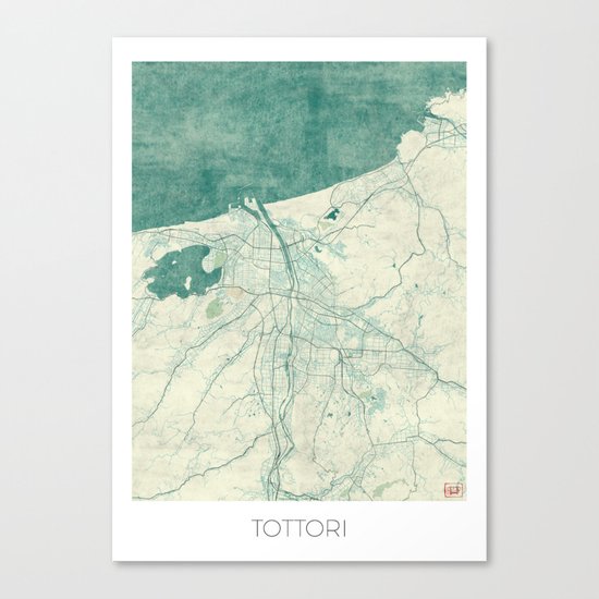 Tottori Map Blue Vintage Canvas Print
