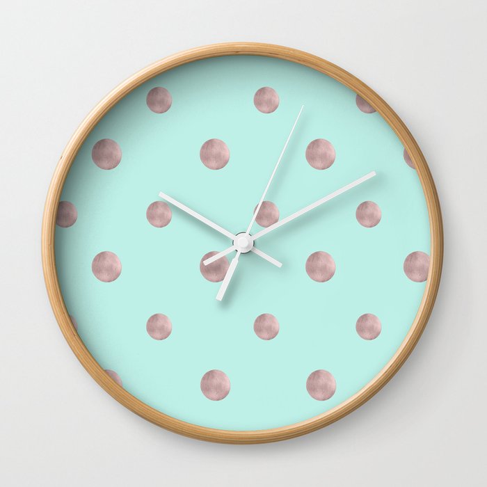 Happy Polka Dots Rose Gold On Mint 1 Decor Art Society6 Wall Clock By Anitabellajantzart