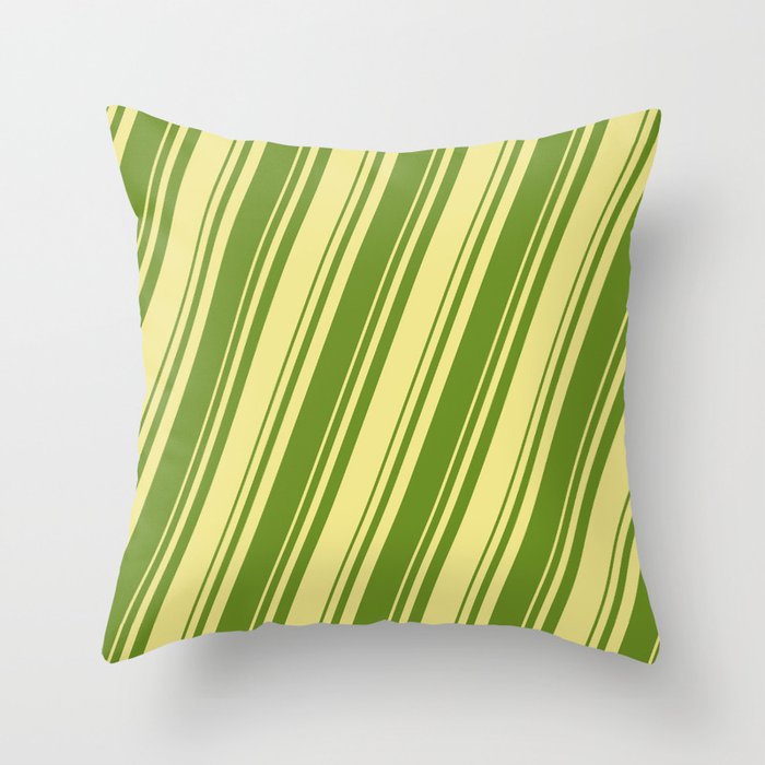 Tan & Green Colored Lines Pattern Throw Pillow