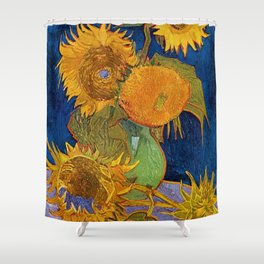 Six Sunflowers in Vase still life portrait painting by Vincent van Gogh Shower Curtain