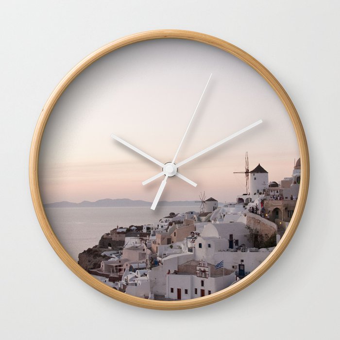 Dreamy Santorini Sunset #1 #wall #art #society6 Wall Clock