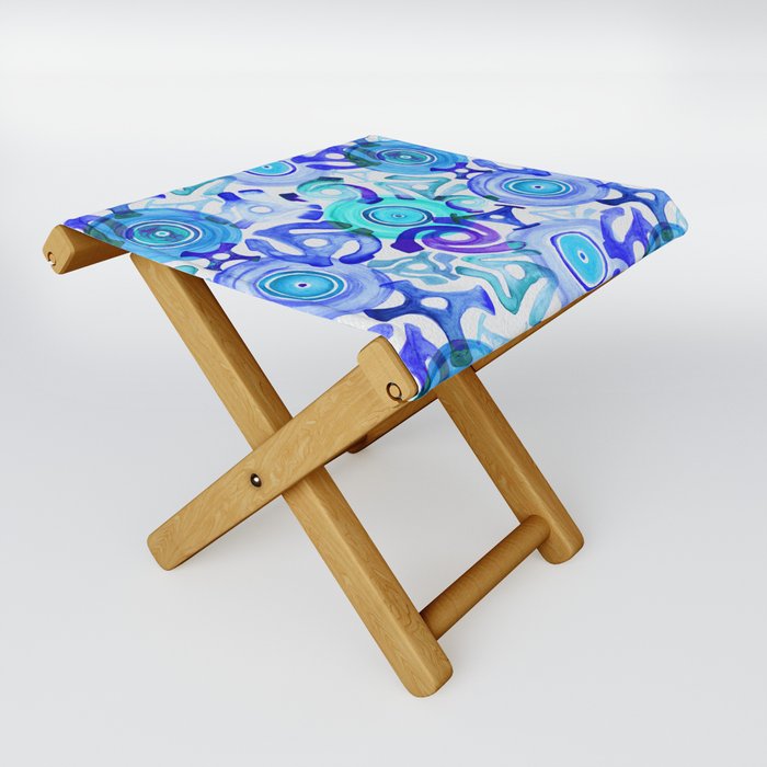 Vinyl Records & Adapters Watercolor Painting Pattern Folding Stool