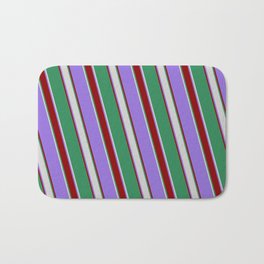 [ Thumbnail: Purple, Dark Red, Sea Green, and Light Grey Colored Lines Pattern Bath Mat ]