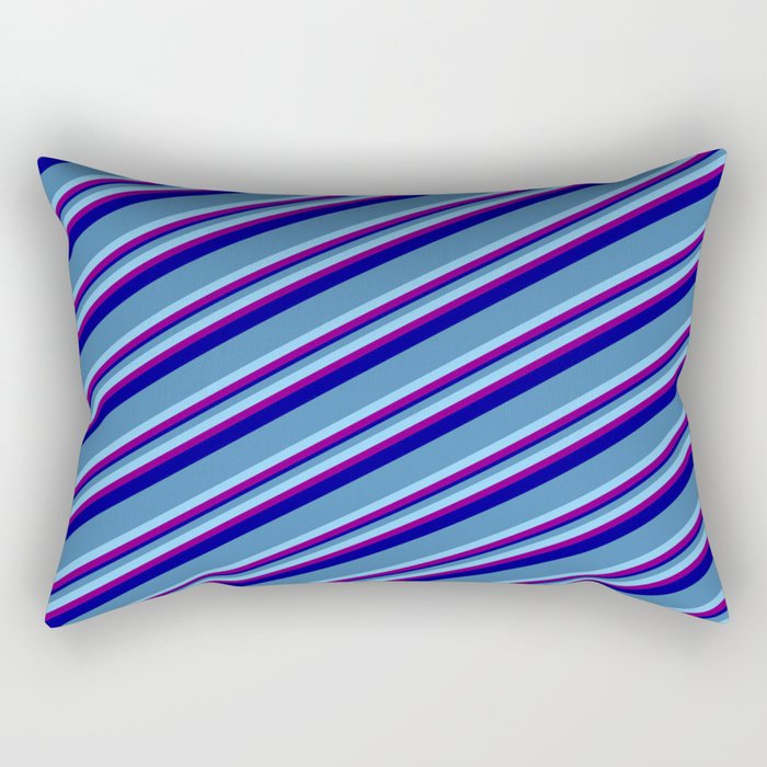 Blue, Light Sky Blue, Purple & Dark Blue Colored Striped/Lined Pattern Rectangular Pillow