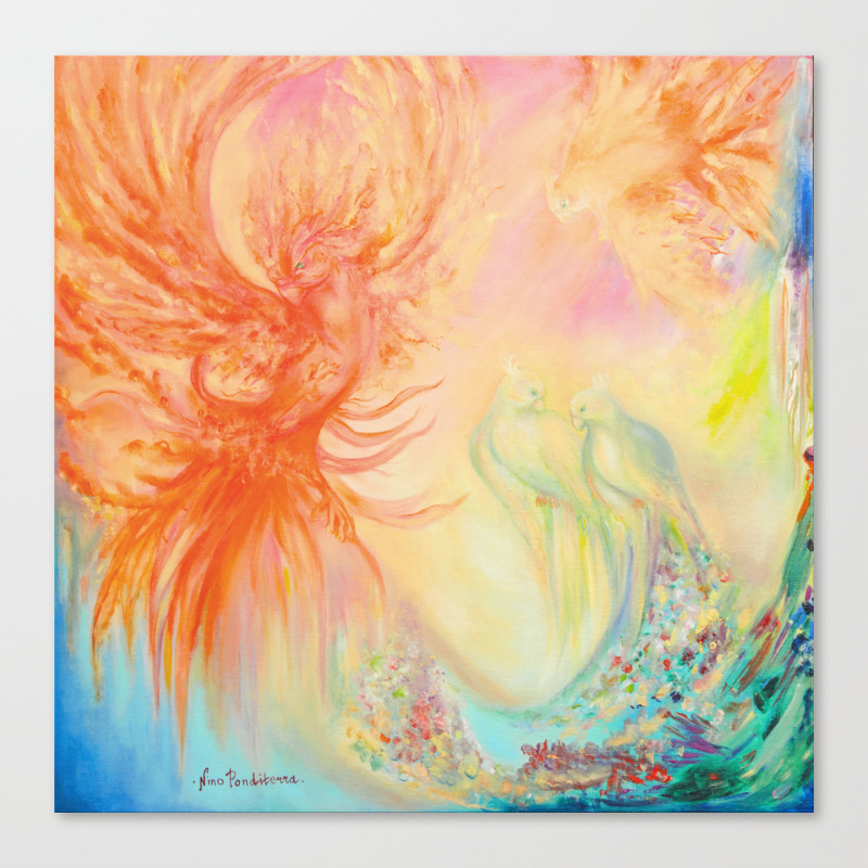 Phoenix Mysterious Birds Parrots Canvas Print By Ninoponditerra