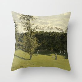 Train in the Countryside Throw Pillow | Impressionistic, Monet, Green, Park, Oilpainting, Oil, Sky, Countryside, Garden, Claudemonet 